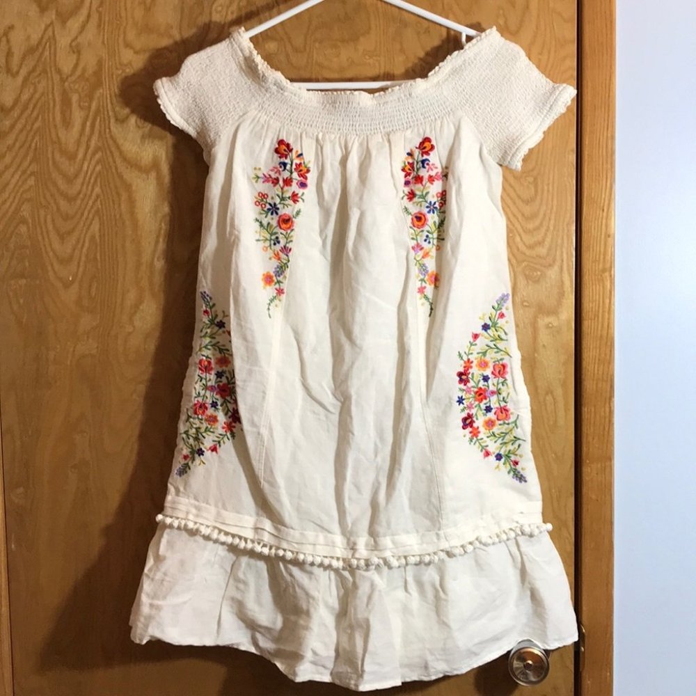 Anthropologie Moulinette Soeurs Off Shoulder Linen Cotton Blend Dress